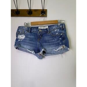Hollister Y2K Distressed Low Rise Denim Shorts Size 5 Paint Splatter Festival